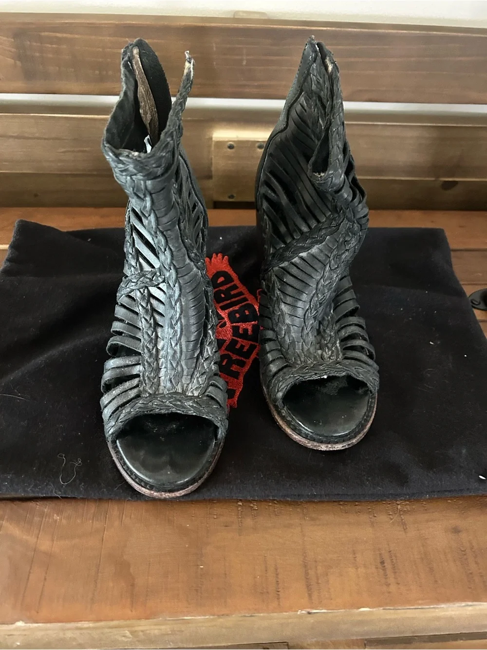 Freebird by Steven Black Leather Strappy Heels